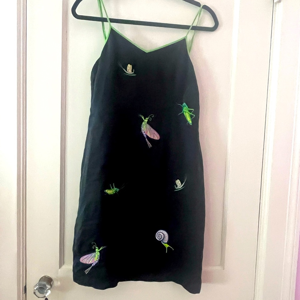 CJ Laing Black Linen Embroidered Cocktail Dress